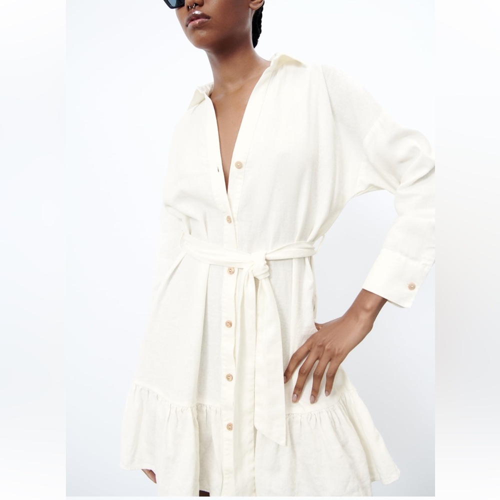 ZARA LINEN BLEND SHIRT DRESS SIZE M